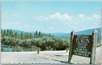 Yukon Border Sign Alaska Highway YT Canada Postcard 
