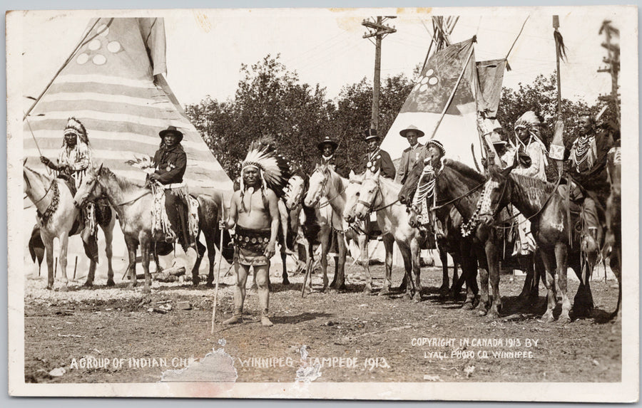 Indians Chiefs at Winnipeg Stampede 1913 Indigenous People Lyall RPPC Postcard SP21