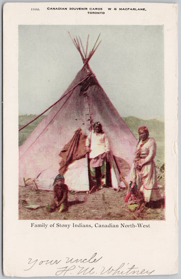 Family of Stony Indians Canadian North-West Indigenous Unused Postcard 