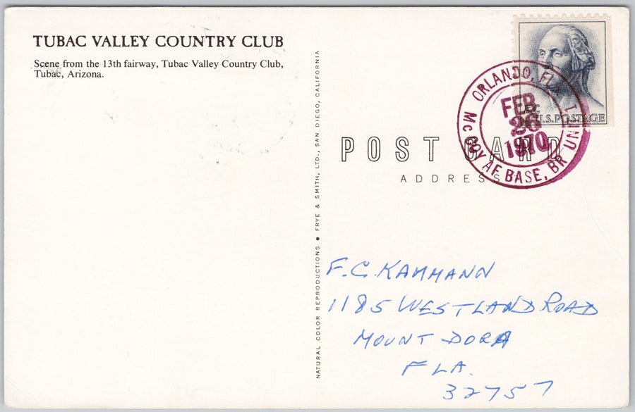 Tubac Valley Country Club Tubac Arizona 1970 McCoy AF Base Cancel Postcard SP21