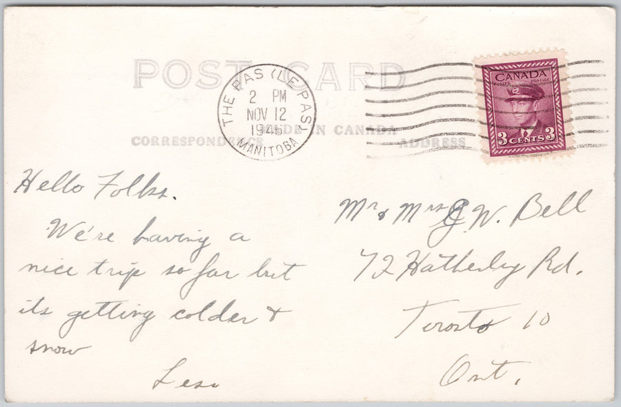 Hudson Bay Railway Bridge The Pas Manitoba Ship MB Canada 1946 RPPC Postcard SP21