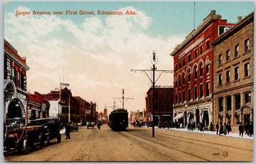 Edmonton Alberta Jasper Avenue near First Street Trolley Streetcar Postcard 