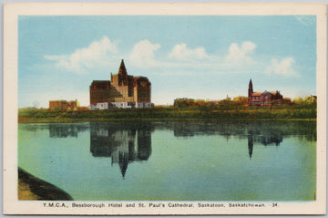Saskatoon SK YMCA Bessborough Hotel St Paul's Cathedral Canada Postcard 