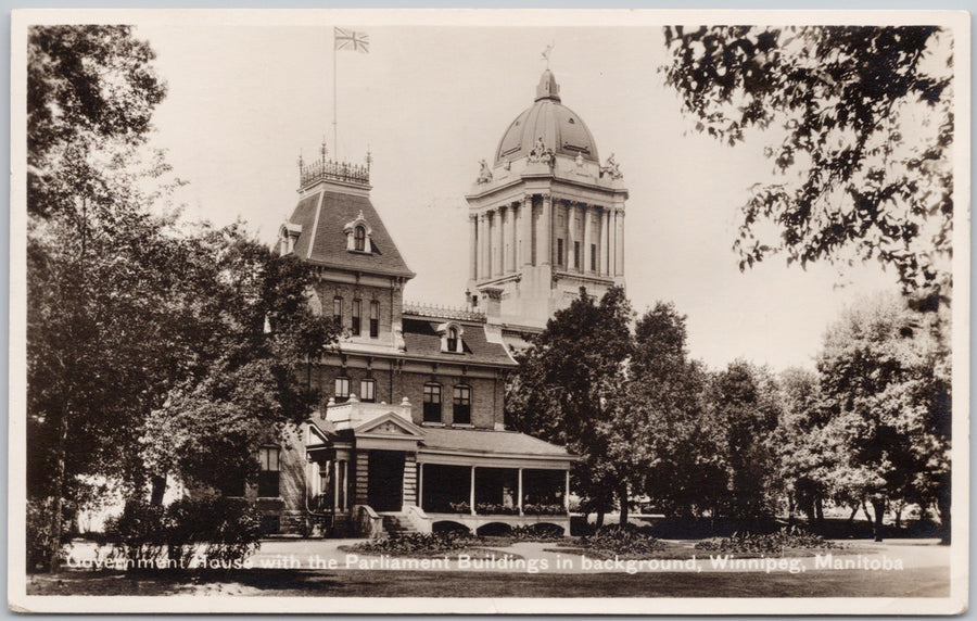 Winnipeg MB Government House Parliament Buildings 1939 RPPC Postcard 