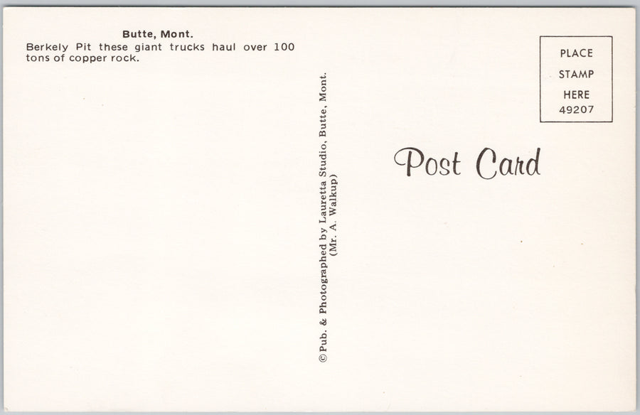 Butte Montana Berkely Pit Giant Yuke Trucks Haul Copper Rock Unused Postcard SP21