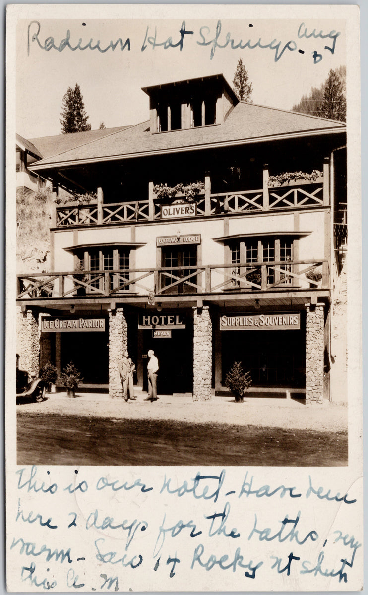 Radium Hot Springs BC Oliver's Gateway Lodge Hotel 1931 C&V RPO RPPC Postcard 