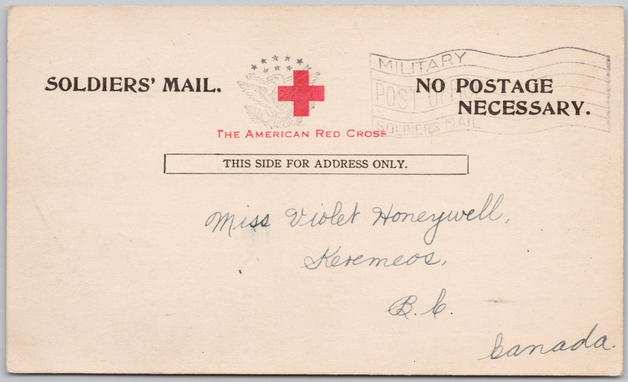 Soldiers Mail Ship Arrived Safely Sgt Keeler to Keremeos BC WW1 AEF Postcard