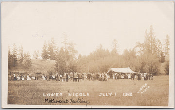 Lower Nicola July 1, 1912 Merritt area BC Methodist Outing Bank of Montreal Merritt Postal Mark Hooper RPPC Postcard