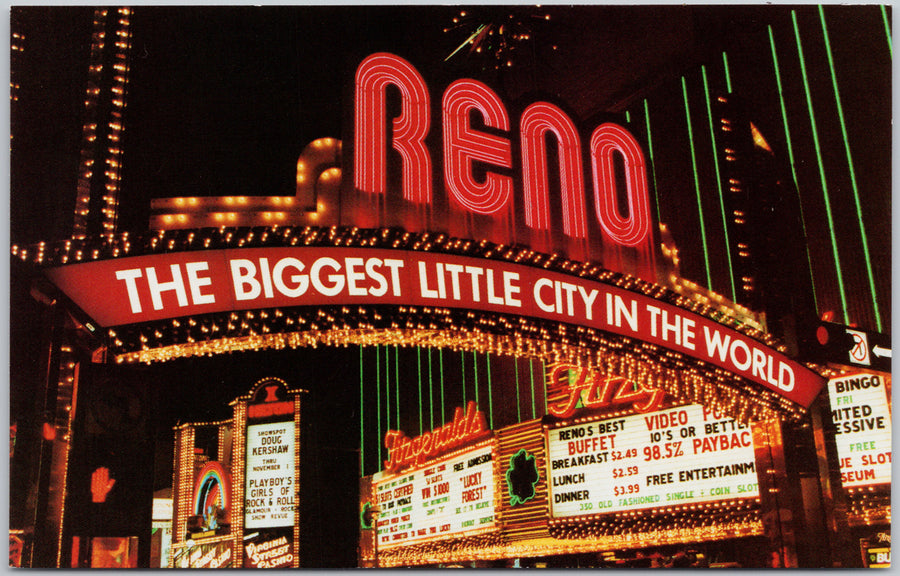 Reno NV Reno Arch Biggest Little City in World Nevada USA Postcard 