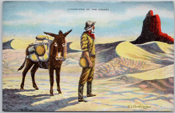 Dude Larsen Artist Landmark Of The Desert Man Mule Unused Linen Postcard