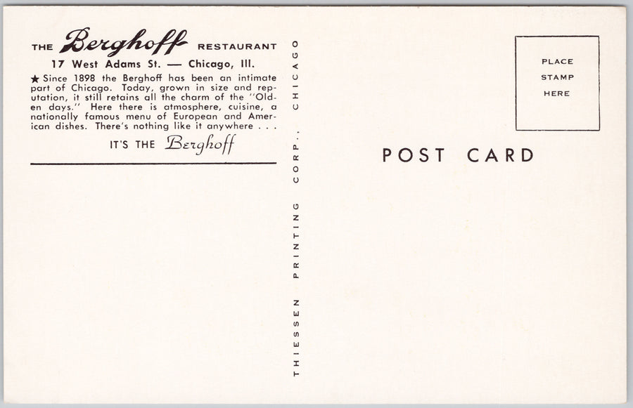 Chicago IL The Berghoff Restaurant State & Adams Street Peter Dien Postcard SP21