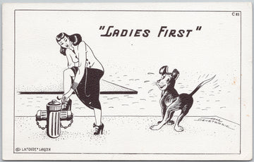 Hoke Denetsosie Artist Ladies First Woman Dog Fire Hydrant Humour Comic USA Dude Larsen Postcard