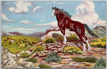 Dude Larsen Artist Signed 'Freedom' Horse Horses American Southwest USA Unused L.H. Larsen Linen Postcard 