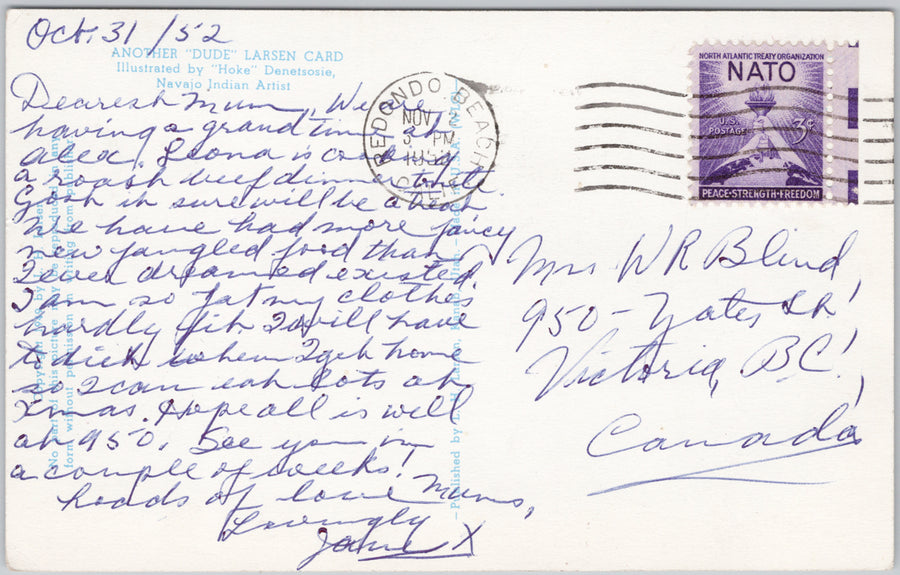 Hoke Denetsosie Artist Ladies First Woman Dog Fire Hydrant Humour Comic USA Dude Larsen Postcard SP21