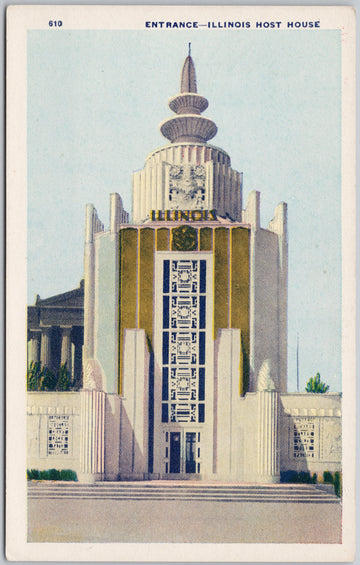 Chicago Worlds Fair 1933 Illinois Host House Entrance USA Postcard 