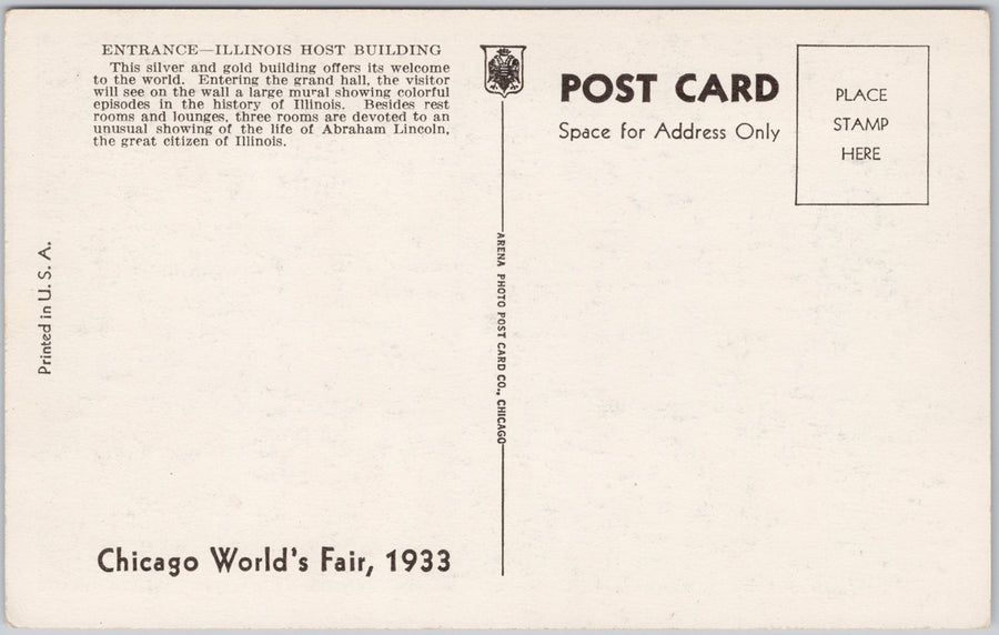 Chicago World's Fair 1933 Illinois Host House Entrance USA Postcard SP21