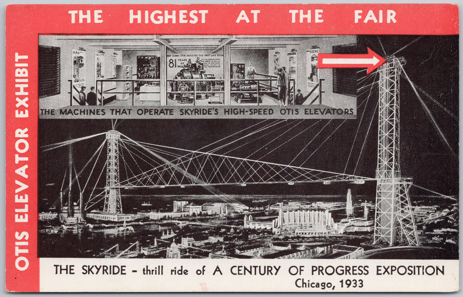 Chicago World's Fair 1933 The Skyride Otis Elevator Illinois USA Postcard 
