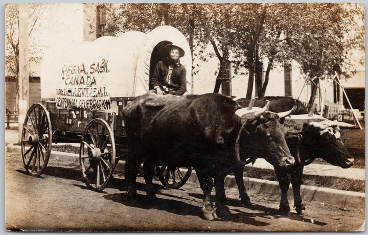 Charles Wassem 1914 Oxen Team Wagon Solo Trip from Regina SK to Belleville Illinois RPPC Postcard 