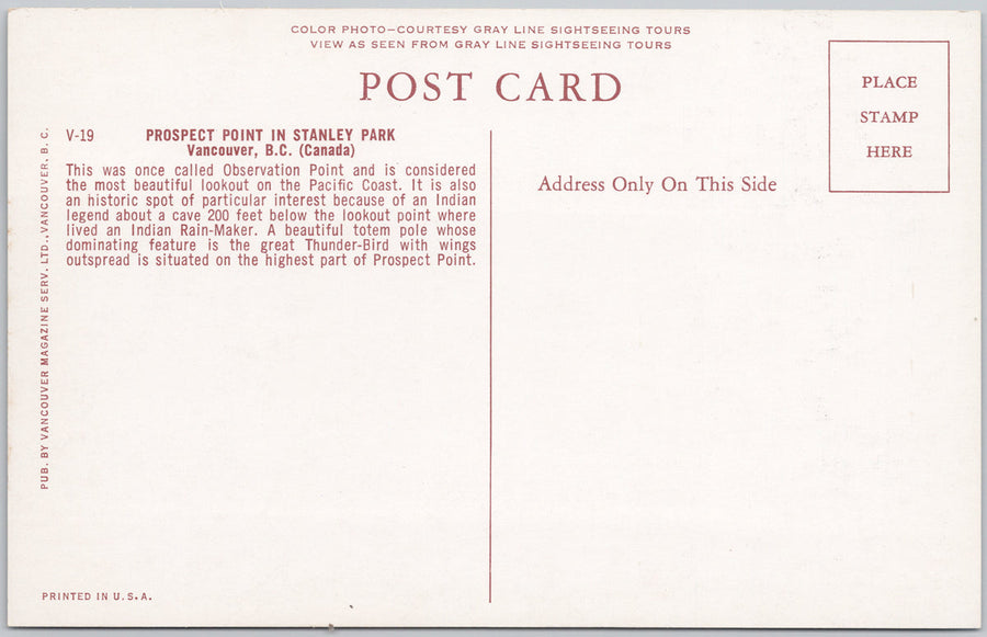 Totem Pole Prospect Point Stanley Park Vancouver BC Unused Postcard SP21