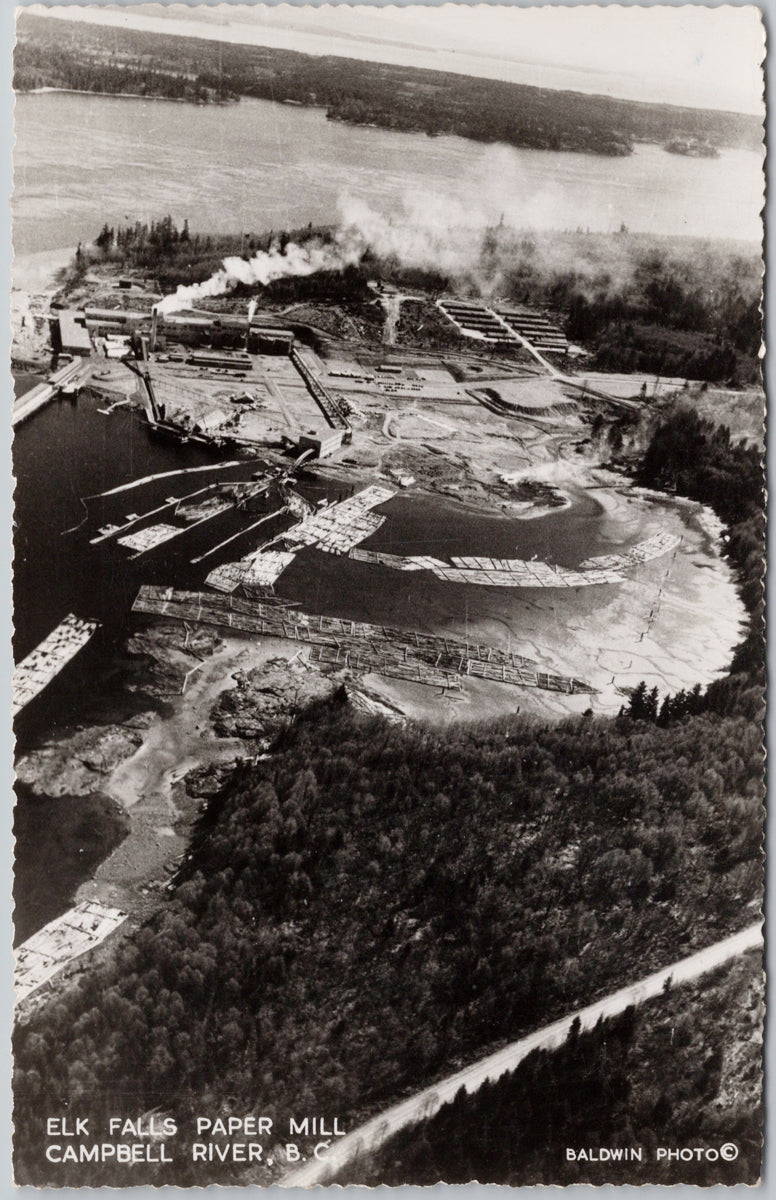 Elk Falls Paper Mill Campbell River BC Vancouver Island Canada Baldwin RPPC Postcard 