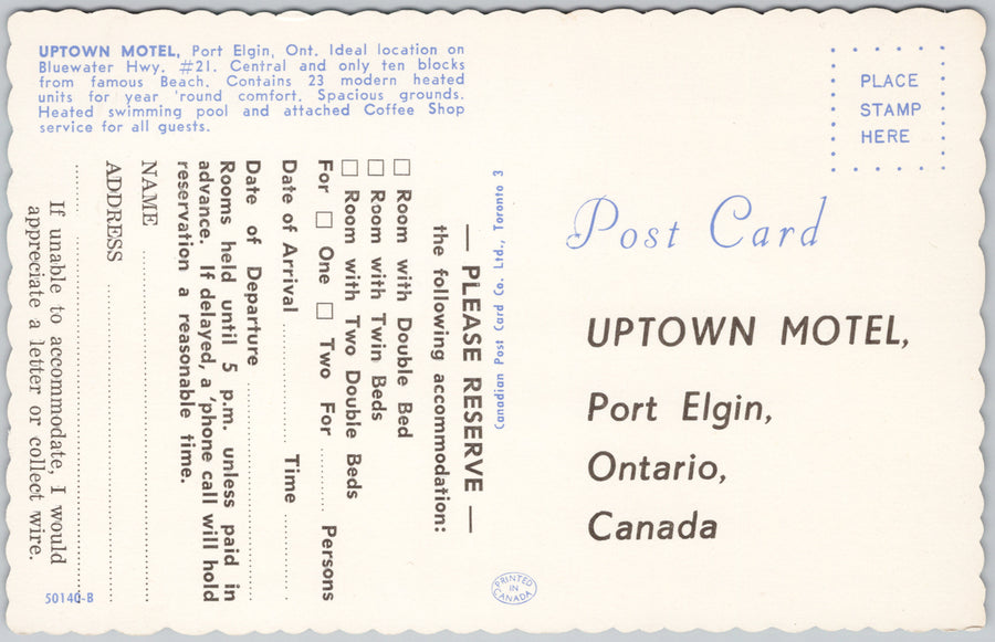 Uptown Motel Port Elgin Ontario ON Canada Advertising Postcard SP21