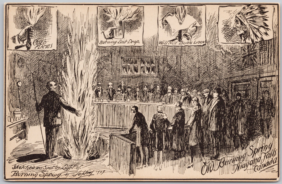Old Burning Spring Niagara Falls Ontario Canada Sketched on Spot Burning Spring FH Leslie Postcard SP21