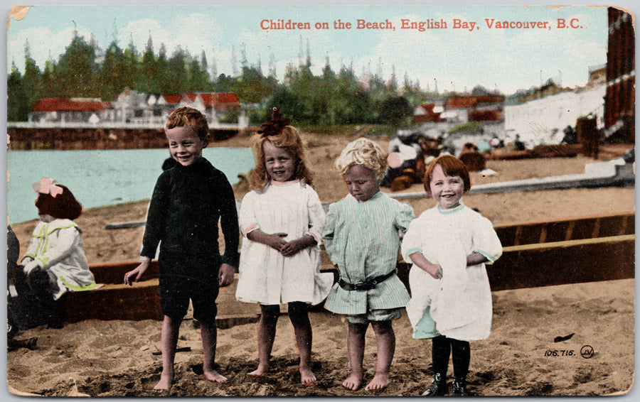 Vancouver BC English Bay Children on Beach British Columbia Postcard