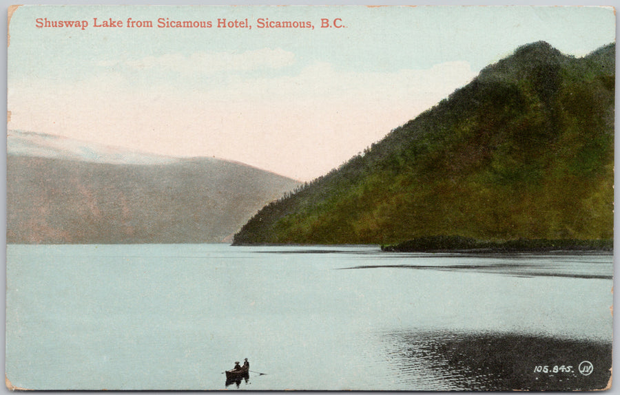 Shuswap Lake from Hotel Sicamous BC Beach British Columbia Postcard 