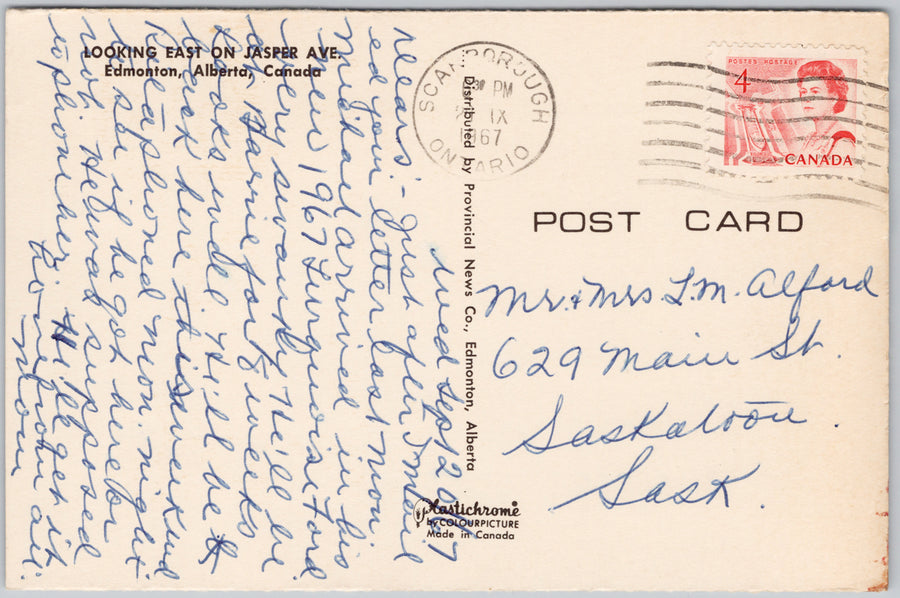 Edmonton Alberta Jasper Ave Topps Store AB Canada 1967 Postcard SP21