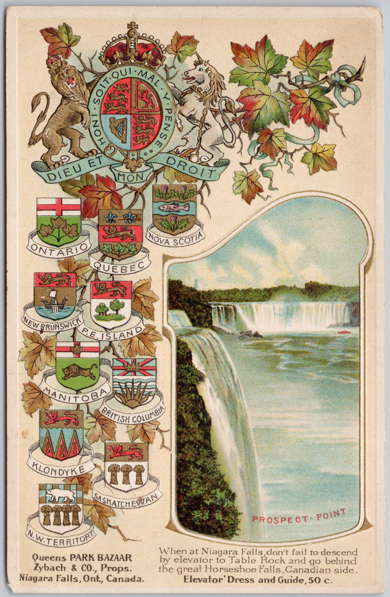 Prospect Point Niagara Falls ON Patriotic Coat of Arms Zybach Postcard 