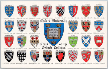 Oxford University Arms of Oxford Colleges England UK Unused Postcard 