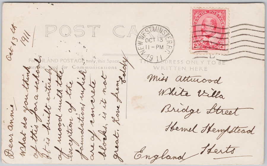 Lord Kelvin School New Westminster BC Students Teachers Scarce 1911 RPPC Postcard SP21