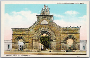 Cuba Havana Entrance to Cemetery Habana Linen Postcard SP21