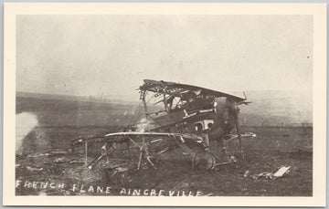WW1 Downed French Plane Aincreville France Airplane Aviation Postcard 