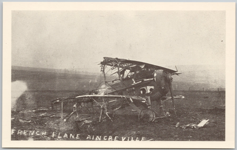 WW1 Downed French Plane Aincreville France Airplane Aviation Postcard 