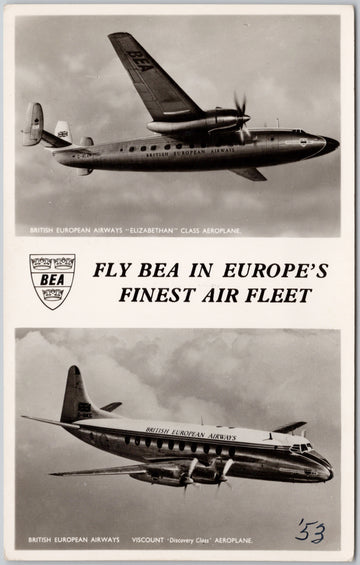 BEA Advertising Fly BEA Aviation British European Airways 1950s RPPC 