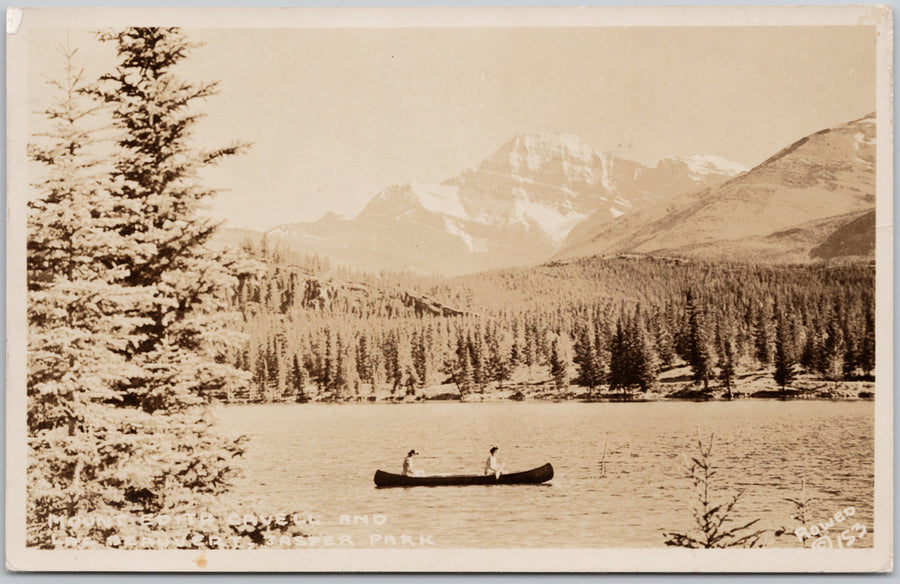 Mt Edith Cavell Lac Beauvert Jasper Alberta AB Canoeing 1940s Harry Rowed Postcard 