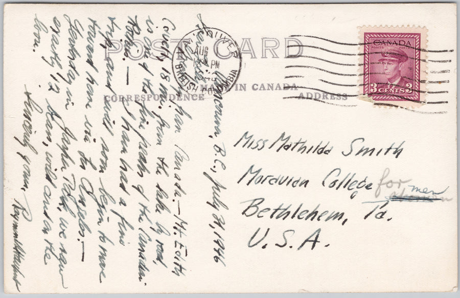 Mt Edith Cavell Lac Beauvert Jasper Alberta AB Canoeing 1940s Harry Rowed Postcard SP21