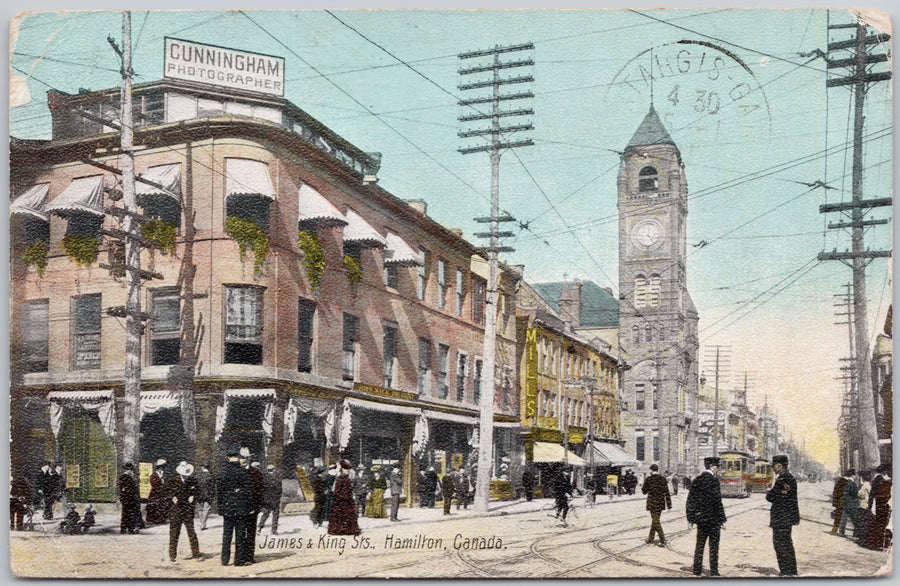 Hamilton Ontario James & King Streets ON Canada Cunningham Photographer Sign 1920s Pugh Postcard