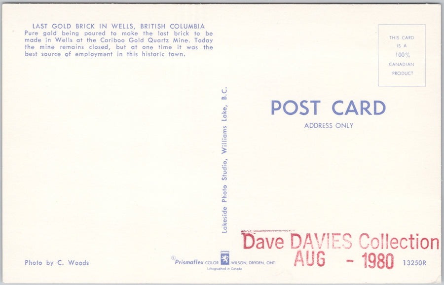 Wells BC Last Gold Brick Cariboo Gold Quartz Mine British Columbia Postcard SP21