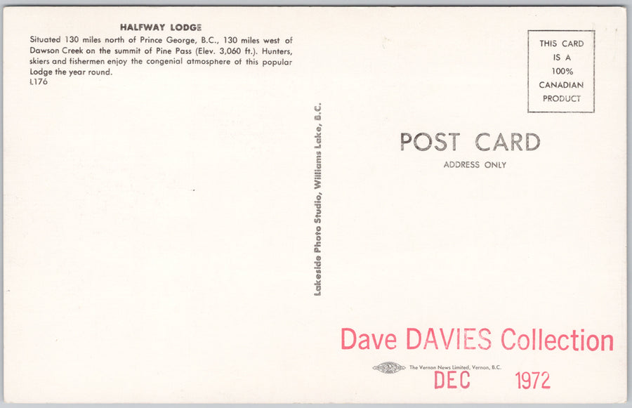 Halfway Lodge Prince George BC British Columbia Postcard SP21