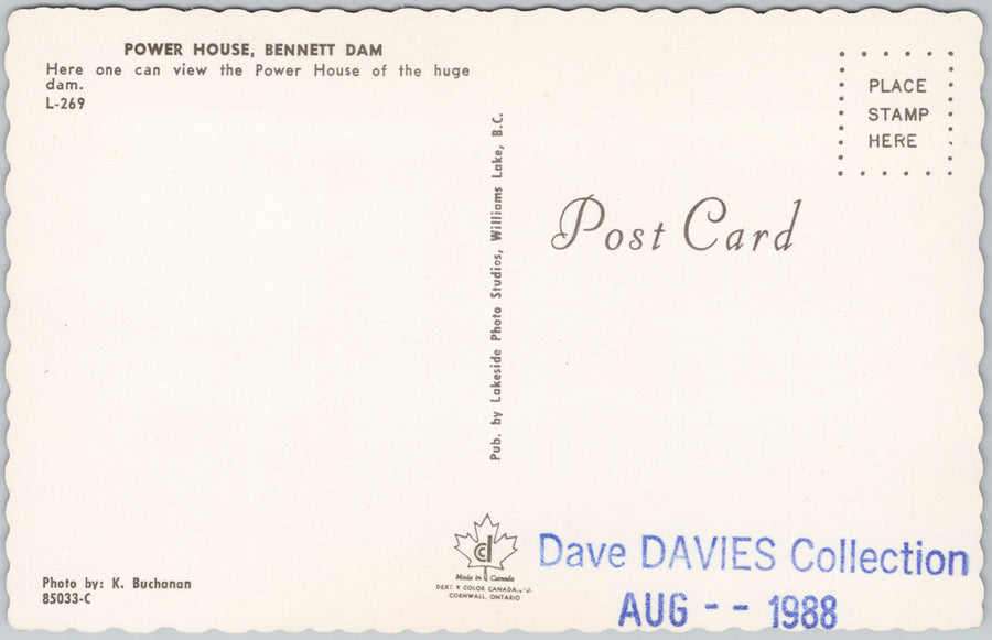 Power House Bennett Dam BC British Columbia Postcard SP21
