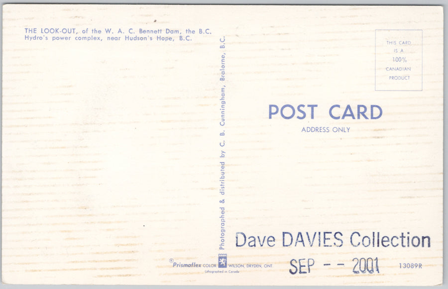 WAC Bennett Dam Hudson's Hope BC British Columbia Postcard SP21