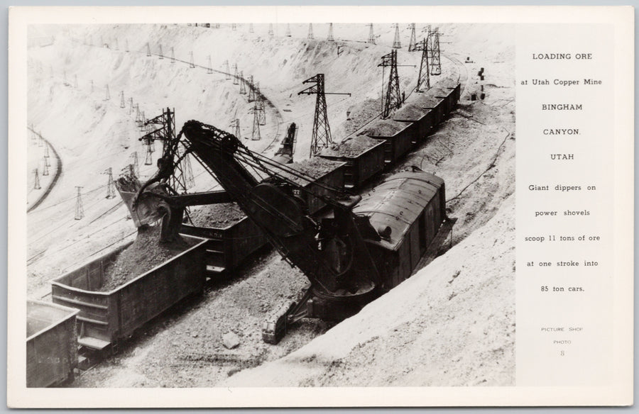 Utah Copper Mine Bingham Canyon Utah UT Loading Ore Giant Dippers Shovels Picture Shop RPPC Postcard 