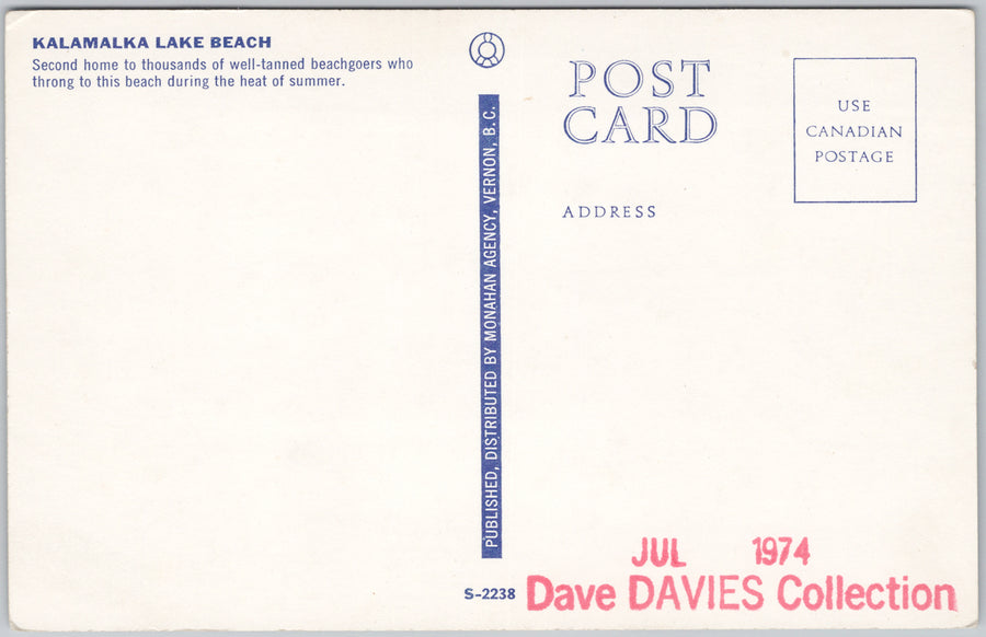 Kalamalka Beach BC British Columbia Chrome Monahan Agency Postcard SP21