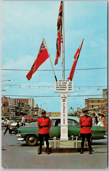 Dawson Creek BC Mile 0 British Columbia RCMP Officers Grant Mann Chrome Postcard 
