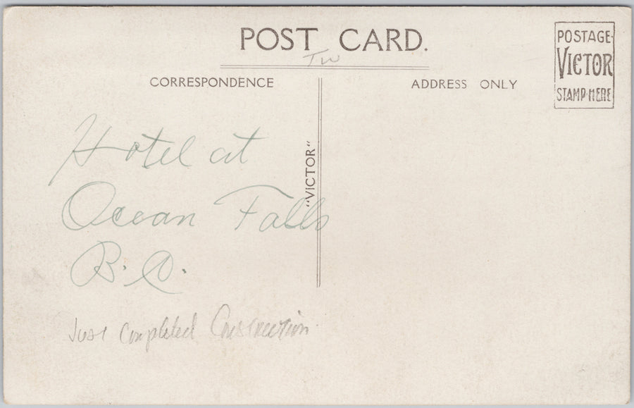 Ocean Falls BC New Hotel Just Completed Construction British Columbia Scarce RPPC Postcard SP21