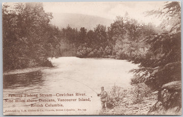 Fishing Stream Cowichan River Duncan BC Vancouver Island Fisherman Postcard