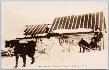 Husky Dog Team Atlin BC British Columbia 1921 Dawson YT Cancel RPPC Scarce Postcard 