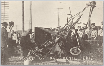 Wreck of Red Devil Erie PA Pennsylvania Aviation Repro Postcard
